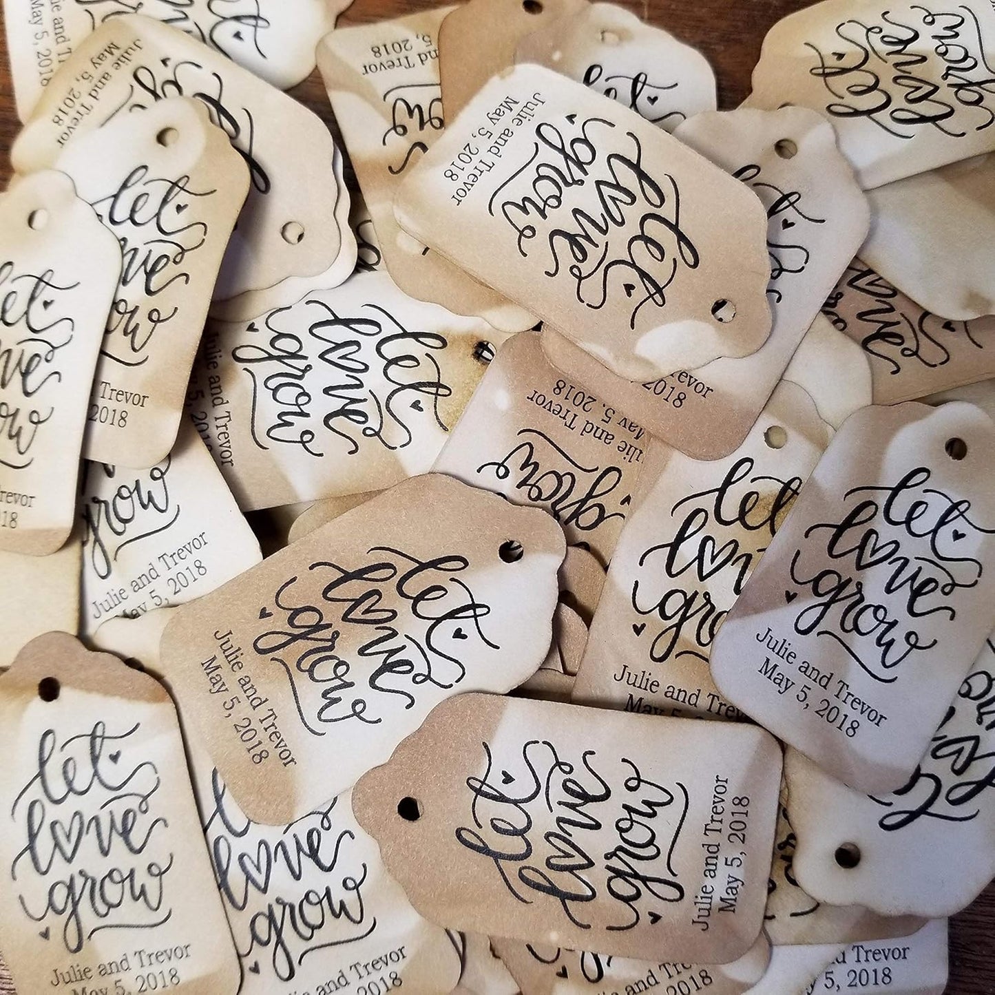 Let Love Grow Personalized CardStock Favor Tag Sets of 25 Tags (Small 2" x 1 1/8") Wedding Shower Baby