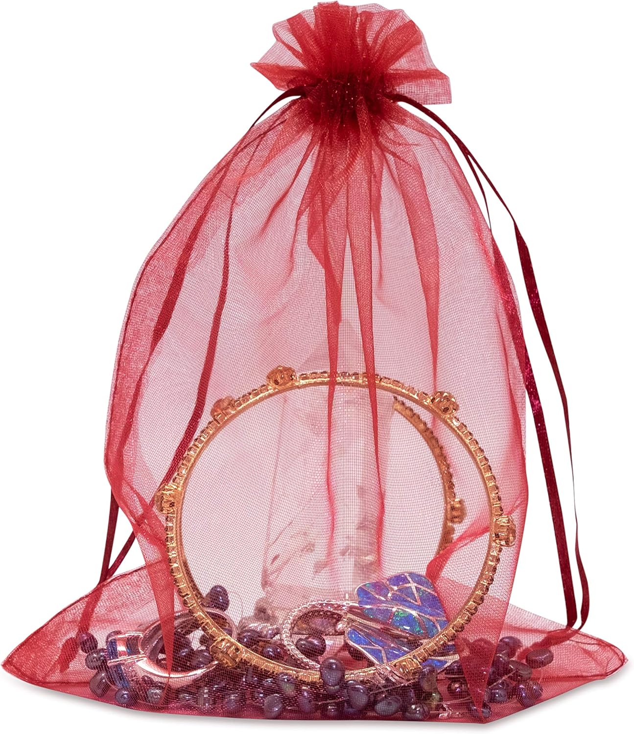 TheDisplayGuys 48-Pack 6x8 Maroon Sheer Organza Gift Bags with Drawstring, Jewelry Candy Treat Wedding Party Favors Mesh Pouch