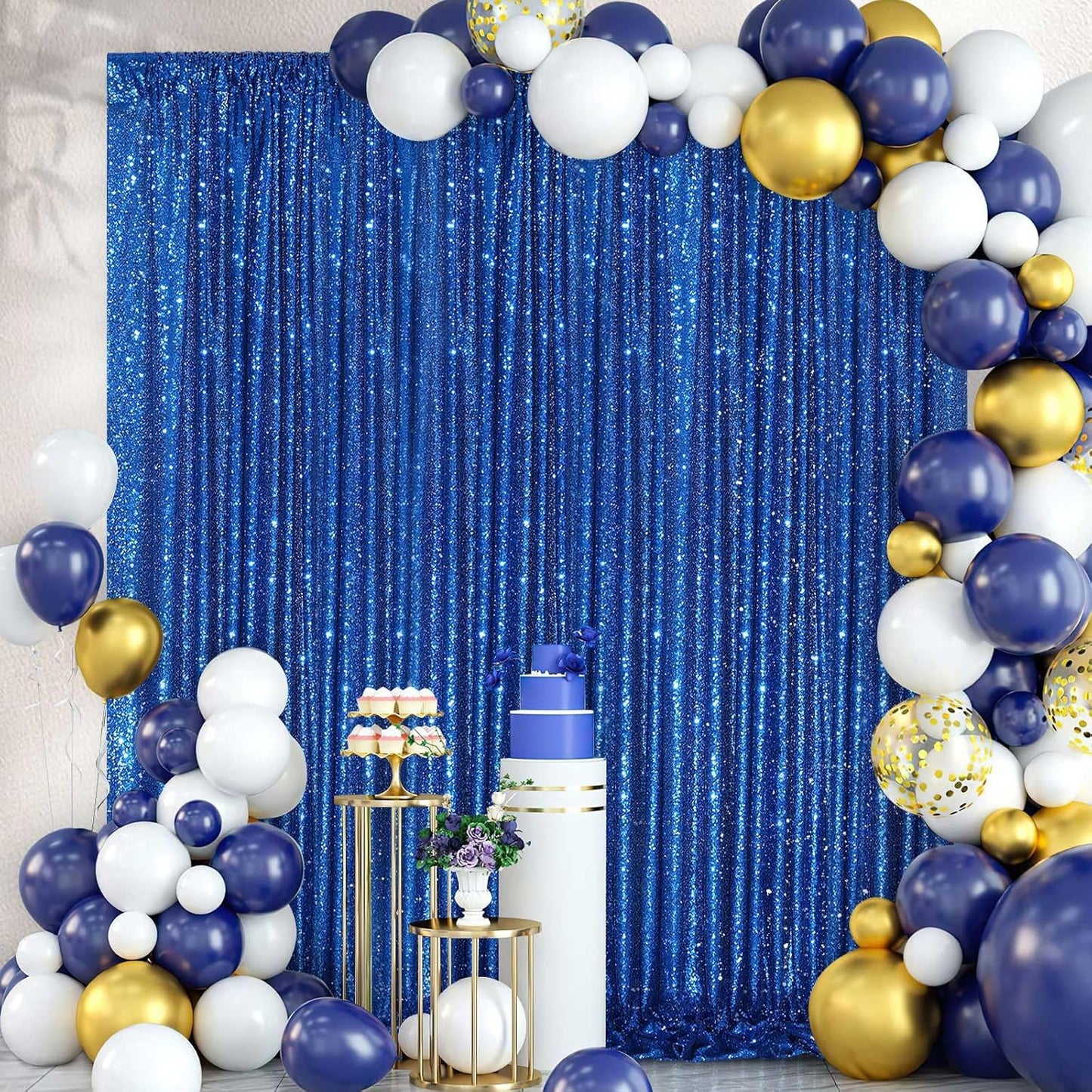 Sequin Backdrop Curtain Royal Blue Party Decorations: Glitter Photography Background 8ftx8ft for Birthday Wedding Baby Shower Photo Backdrop