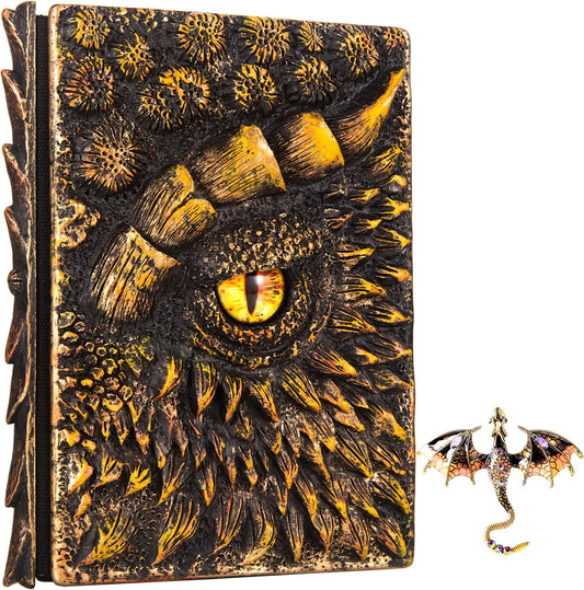 3D Dragon Eye Embossed Journal,Resin Engraving Notebook,Dnd notebook for Dragon Lovers ，Blank Paper,Hardcover Travel Notepad for Writing,Sketchbook,Collection,Gift,Decoration A4 and A5 Size (A5-Gold