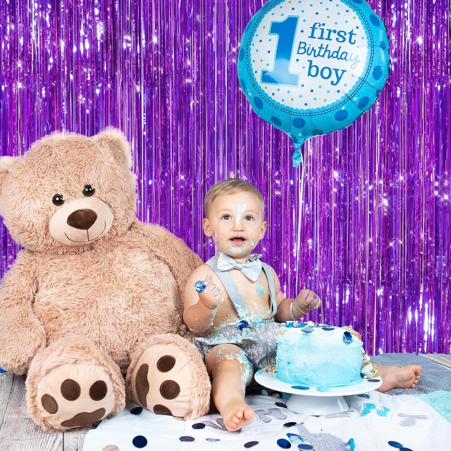 GCB 2Pack Purple Metallic Tinsel Foil Fringe Curtains, Door Streamers Photo Booth Backdrop for Birthday Party Wedding, Purple Curtain Backdrop for Baby Shower Bachelorette Christmas Party Decorations