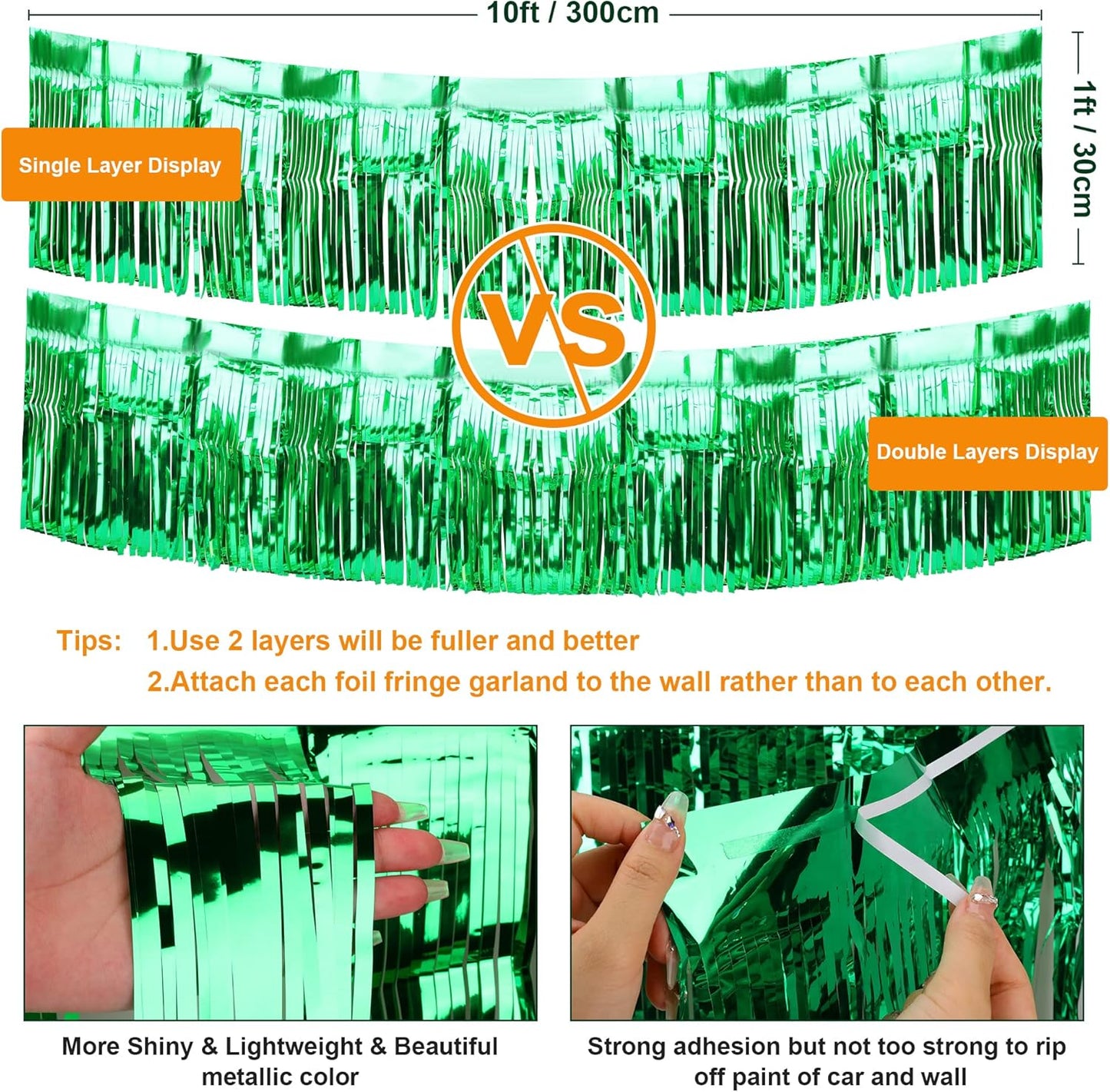 4 Pack Float Fringe Curtains, Metallic Foil Fringe Garland Shiny Tassel Foil Float Parade Float Decorations for Trailer Car Graduation Homecoming Outdoor Indoor St Patrick's Party (Green)