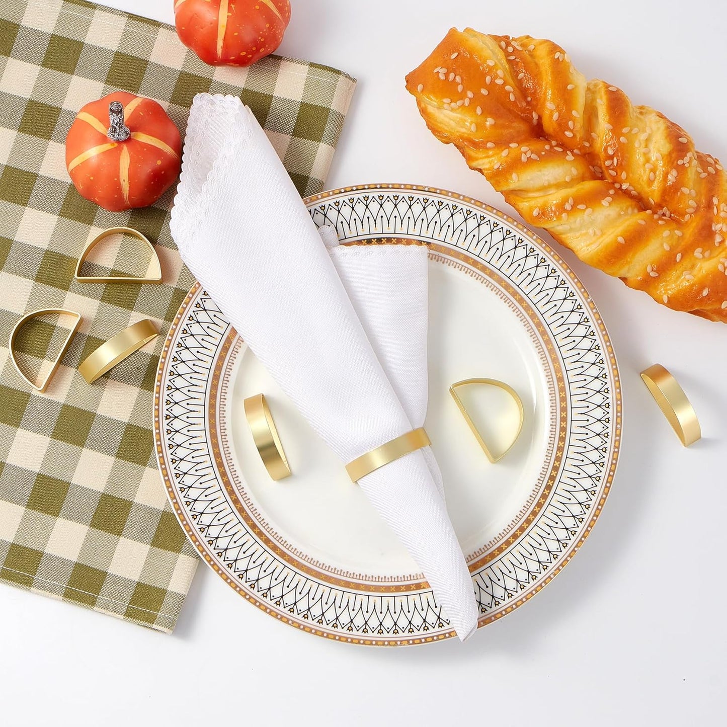 10Pcs Metal Gold Napkin Rings Set, Stainless Steel Metal Gold Napkin Holder, Fall Thanksgiving Christmas Easter Napkins Rings for Table Decor Wedding, Banquet, Party