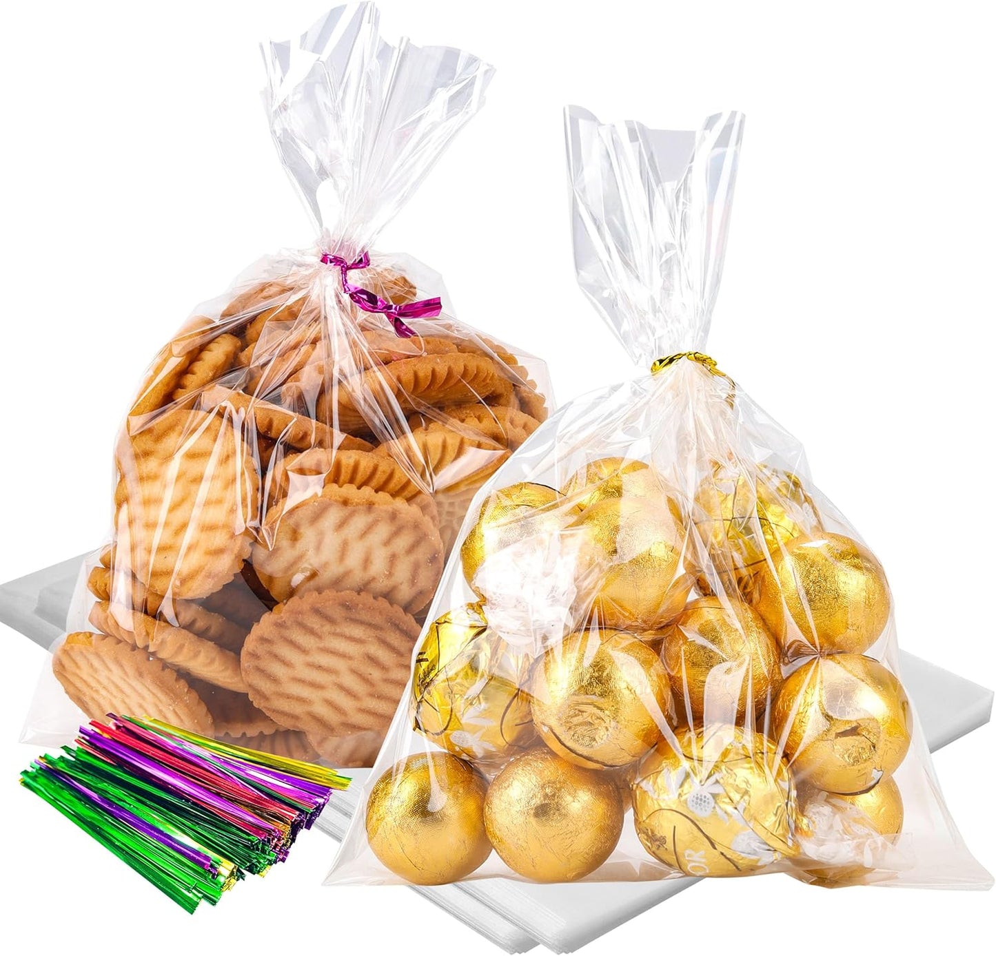 LOKIQNG Cellophane Bags Plastic Treat Bag Clear Cookie Candy Bags with Twist Ties for Party Favor Bag(200 Pack, 5x7inch)