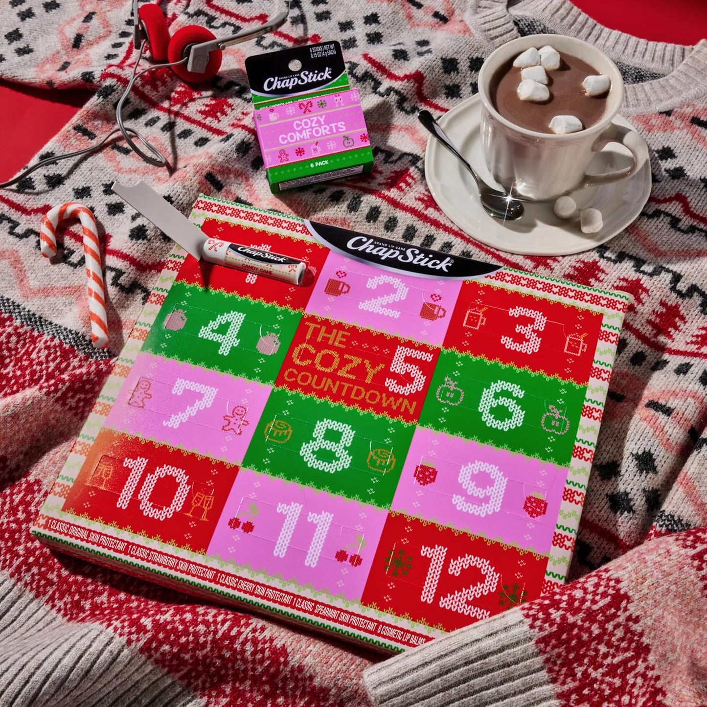 ChapStick 12 Days Advent Calendar Lip Balm Holiday Gift Set, Moisturizing Daily Lip Care For Dry, Chapped Lips, Soothing Hydration, Limited Edition Cozy Flavors, 12 Pack Variety, 0.15 OZ EA