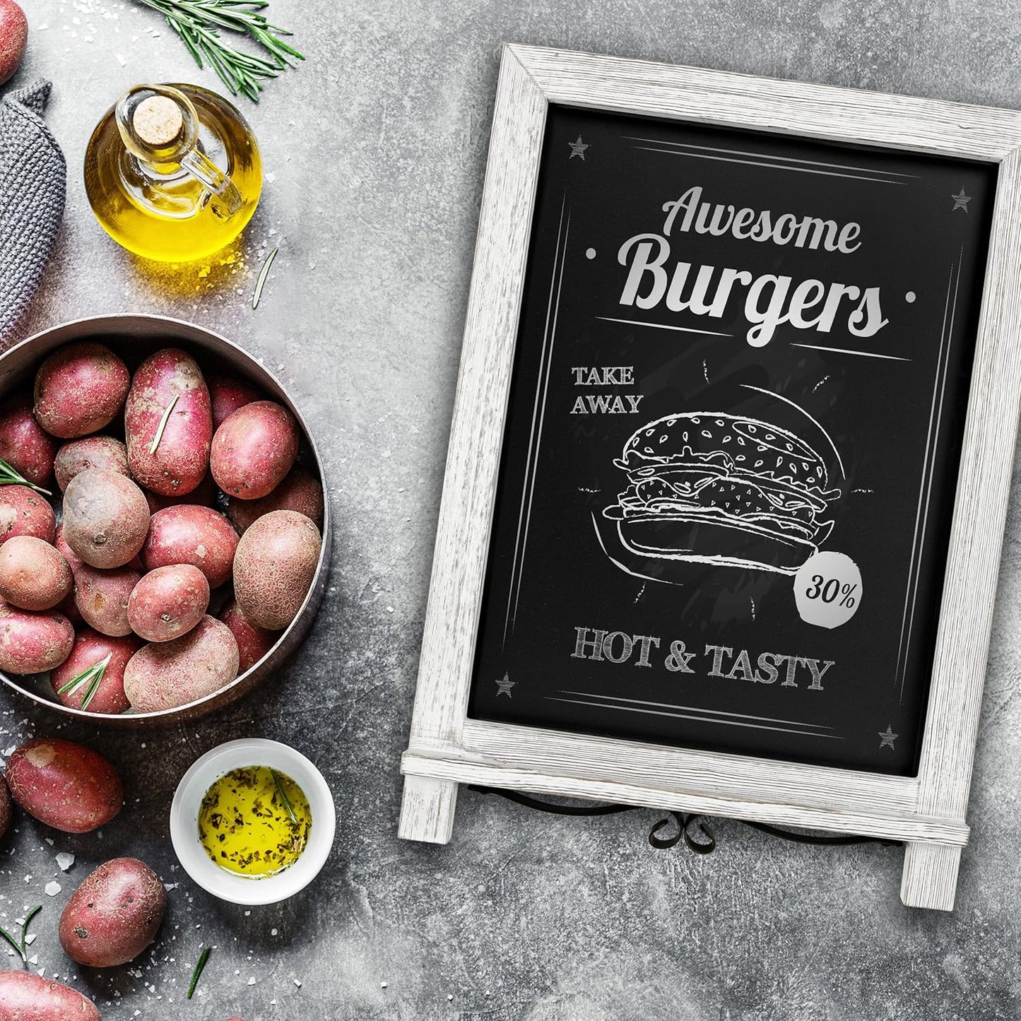 Rustic Whitewash Tabletop Chalkboard Sign/Hanging Magnetic Wall Chalkboard/Small Countertop Chalkboard Easel/Kitchen Countertop Memo Board / 12" x 17" in. Weddings, Birthdays, Baby Announcements