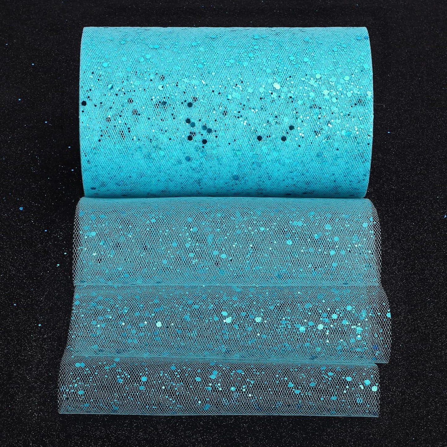 Glitter Tulle Rolls, 6” by 50 Yards (150FT) Sparkling Tulle Spool Ribbon Sequin Tulle Netting Fabric for Tutu Skirt Wedding Birthday Baby Shower (Light Blue)
