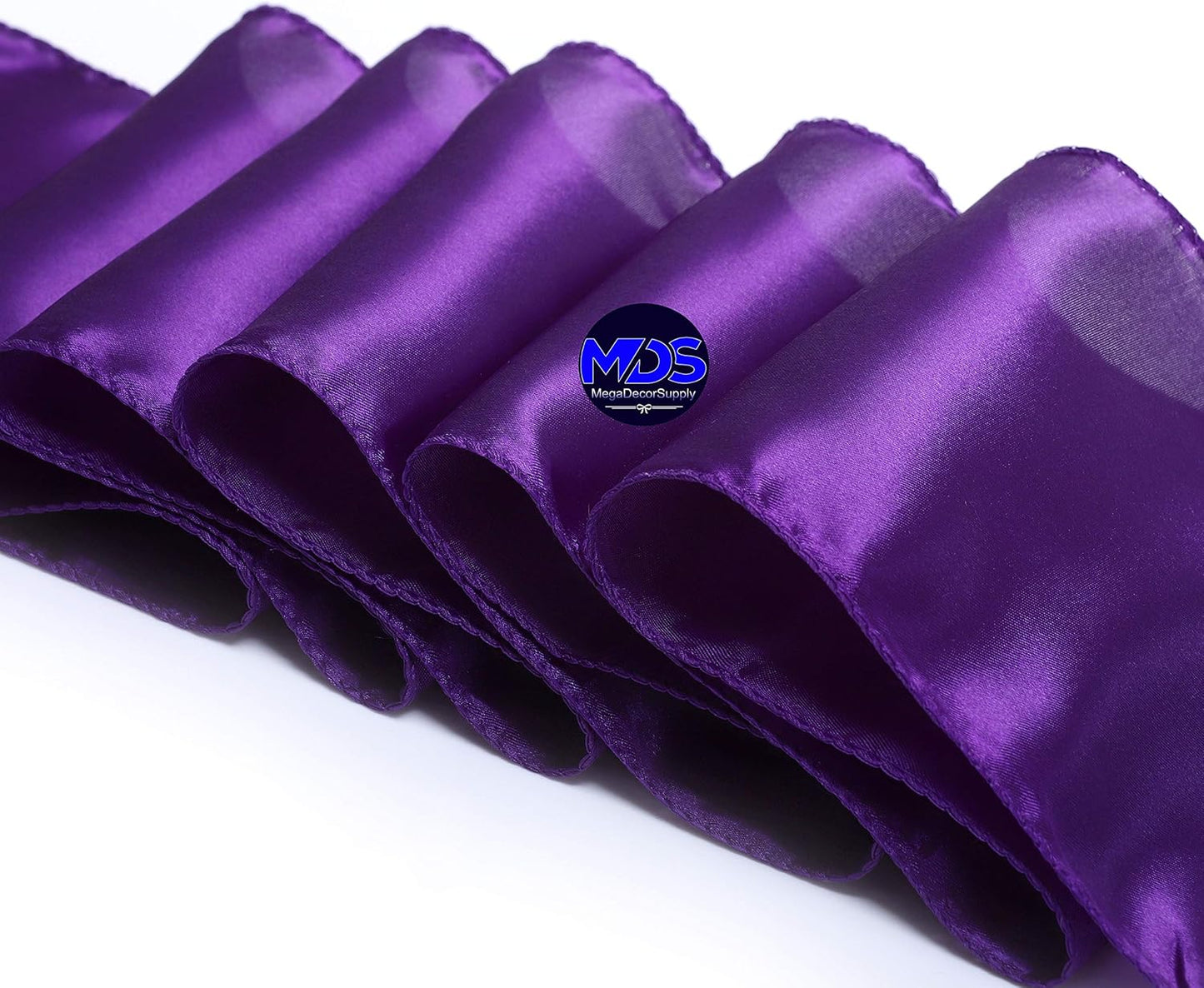 MDS Pack of 100 PCS Satin Chair Sashes Charmeuse Sateen Dining Chair Bows Ribbon Ties Back Sash for Wedding Party Birthday Home Hotel Restaurant Banquet Decoration (7 x 108 Inch, Cadbury Purple)