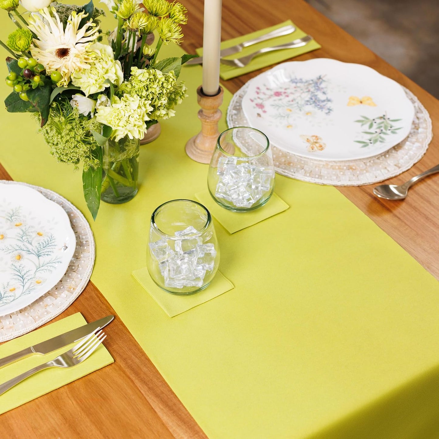 American Homestead Paper Table Runner Roll - 78 ft. Disposable Linen-Like Table Cover Roll - 20 Perforated Table Runners (16" x 48") for Parties, Weddings, and Events - Kiwi Green