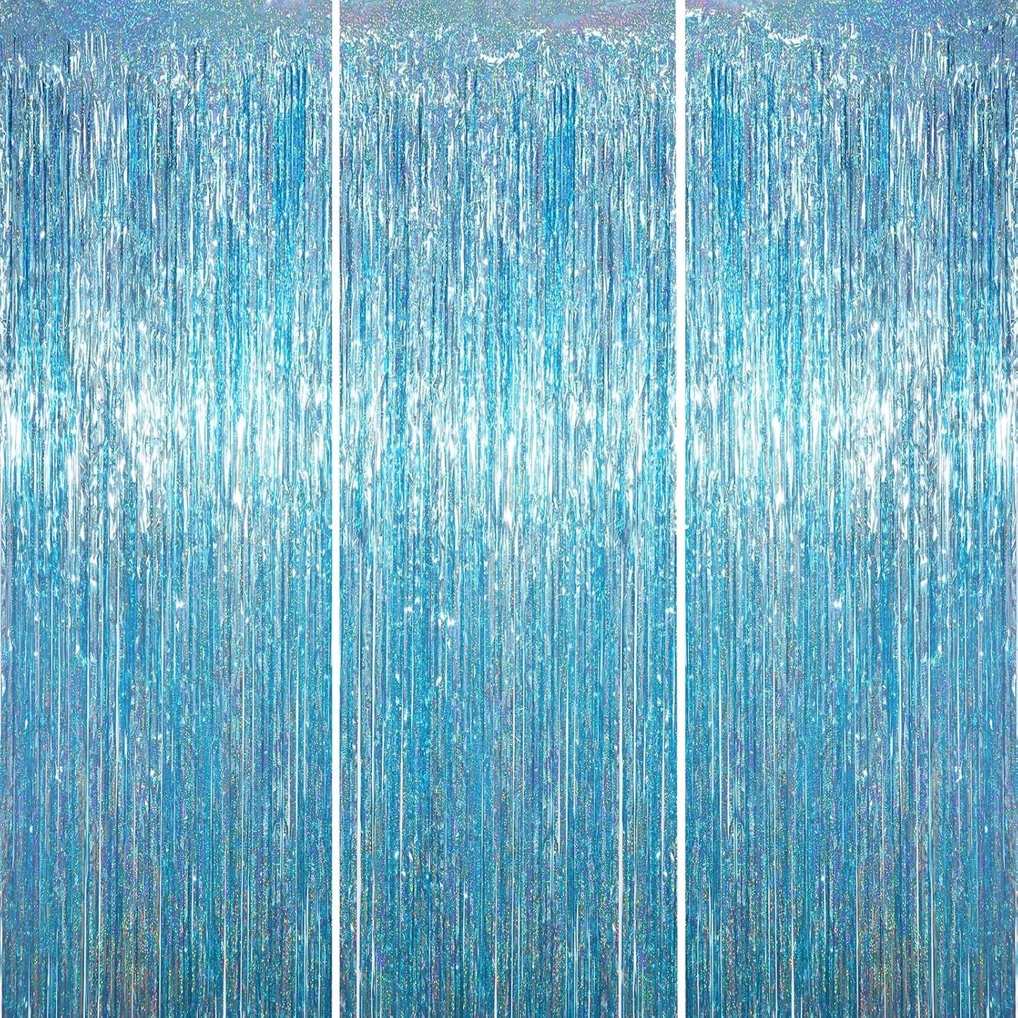 3 Pack 3.3 x 6.6 ft Light Blue Foil Fringe Backdrop Curtains, Tinsel Streamers Party Decorations, Fringe Backdrop for Birthday, Baby Shower, Gender Reveal, Graduation