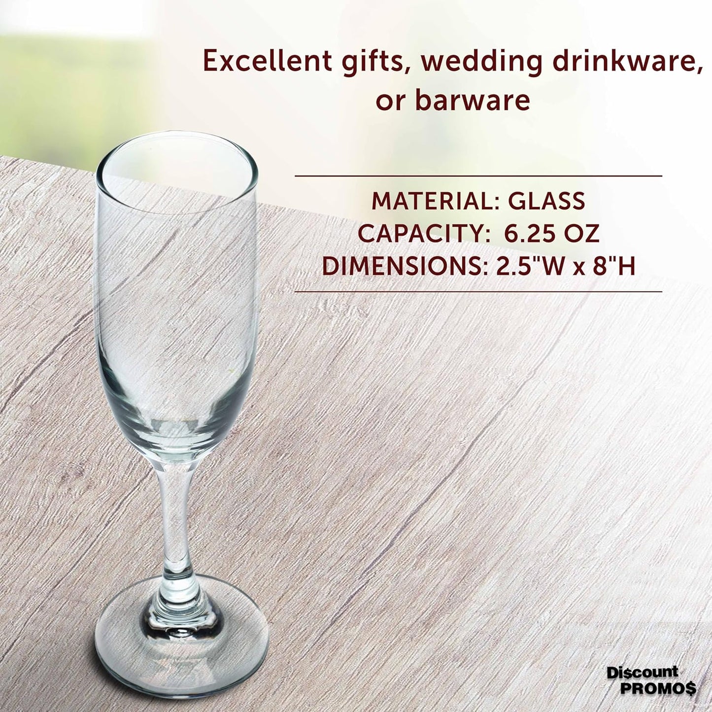 DISCOUNT PROMOS Premiere Champagne Flutes 6.25 oz. Set of 10, Bulk Pack - Elegant Drinkware for Weddings, Events, & Promotional Gifts - Clear