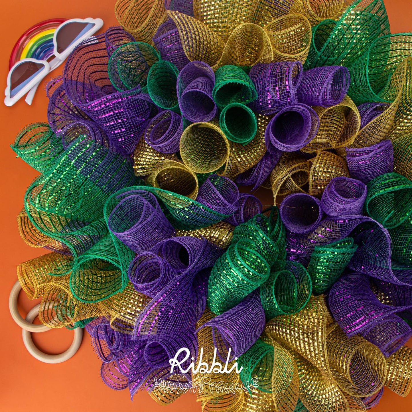 Ribbli 2 Rolls Gold Mesh Ribbon,10 inch x 30 feet(10Yard) Each Roll,Metallic Gold with Wide Gold Foil,Christmas Ribbon for Wreath Swags and Decorating