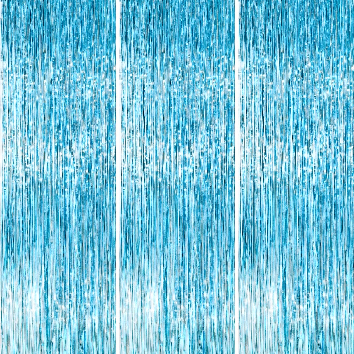 PartyWoo Light Blue Streamers Backdrop 3pcs Baby Blue Foil Fringe Streamer Curtain 8.2FT Tinsel Backdrop for Birthday Gender Reveal Baby Shower Graduation Pool Mermaid Under The Sea Party Decorations