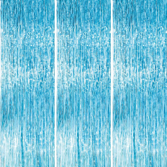 PartyWoo Light Blue Streamers Backdrop 3pcs Baby Blue Foil Fringe Streamer Curtain 8.2FT Tinsel Backdrop for Birthday Gender Reveal Baby Shower Graduation Pool Mermaid Under The Sea Party Decorations