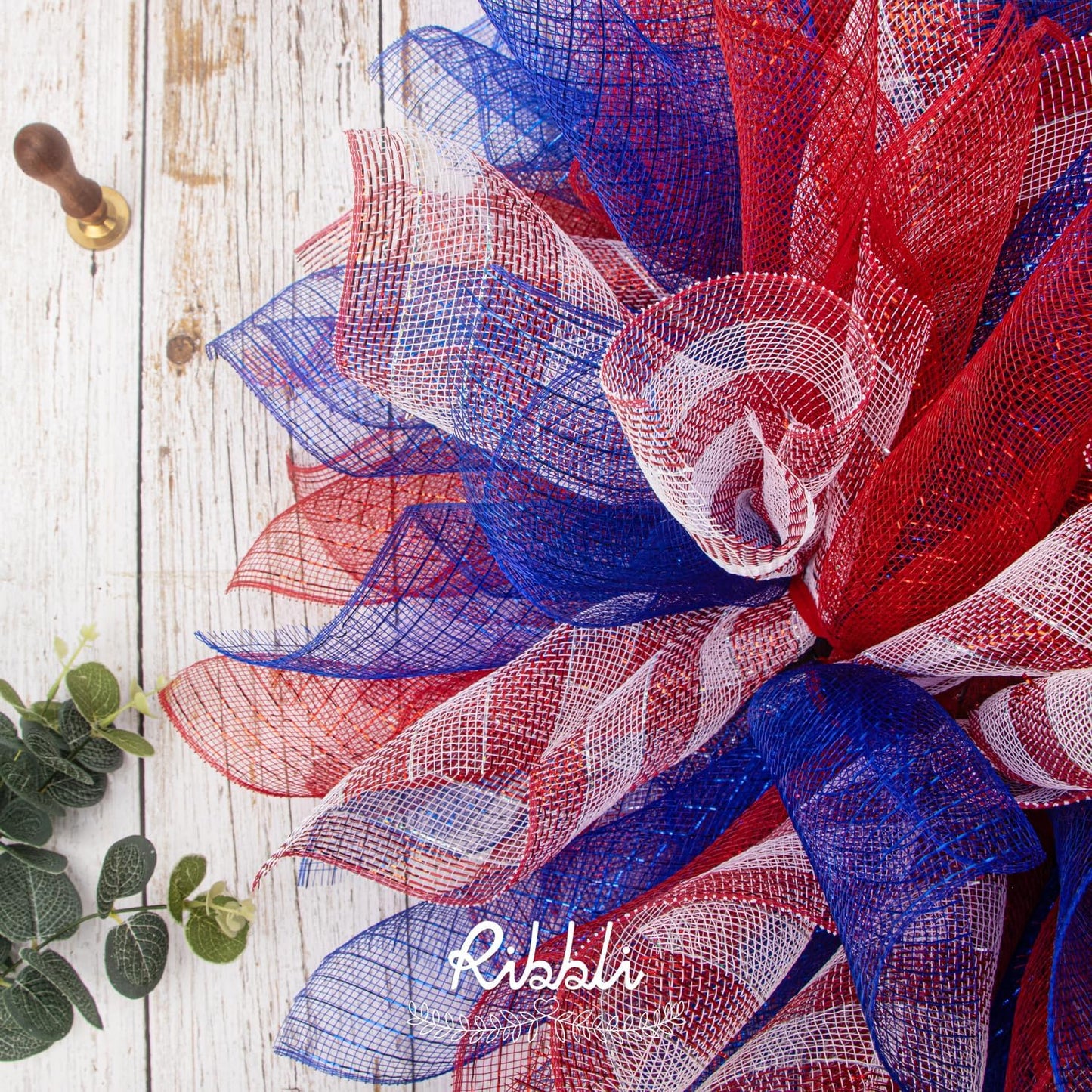 Ribbli 2 Rolls Royal Blue Mesh Ribbon,10 inch x 30 feet(10Yard) Each Roll,Metallic Royal Blue with Royal Foil,Patriotic Ribbon Use for Wreath Swags and Decorating