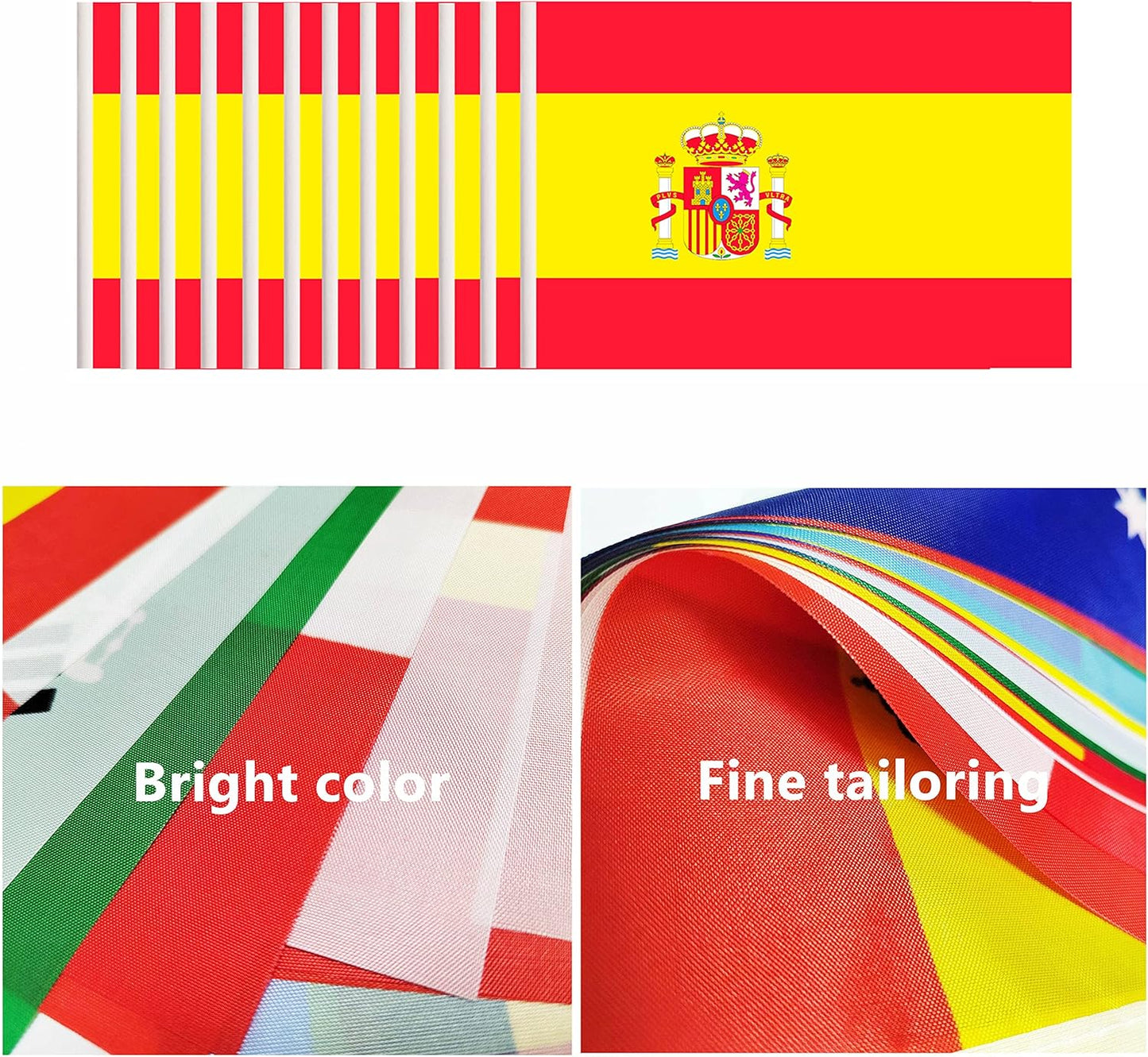 12 Pack Spain Desk Flags Set, Spanish Small Mini Table Office Flags With 12" Solid Black Pole, Black Base and Spear Top, Miniature Desktop Flag, Home Decoration, Office Decoration, Festival