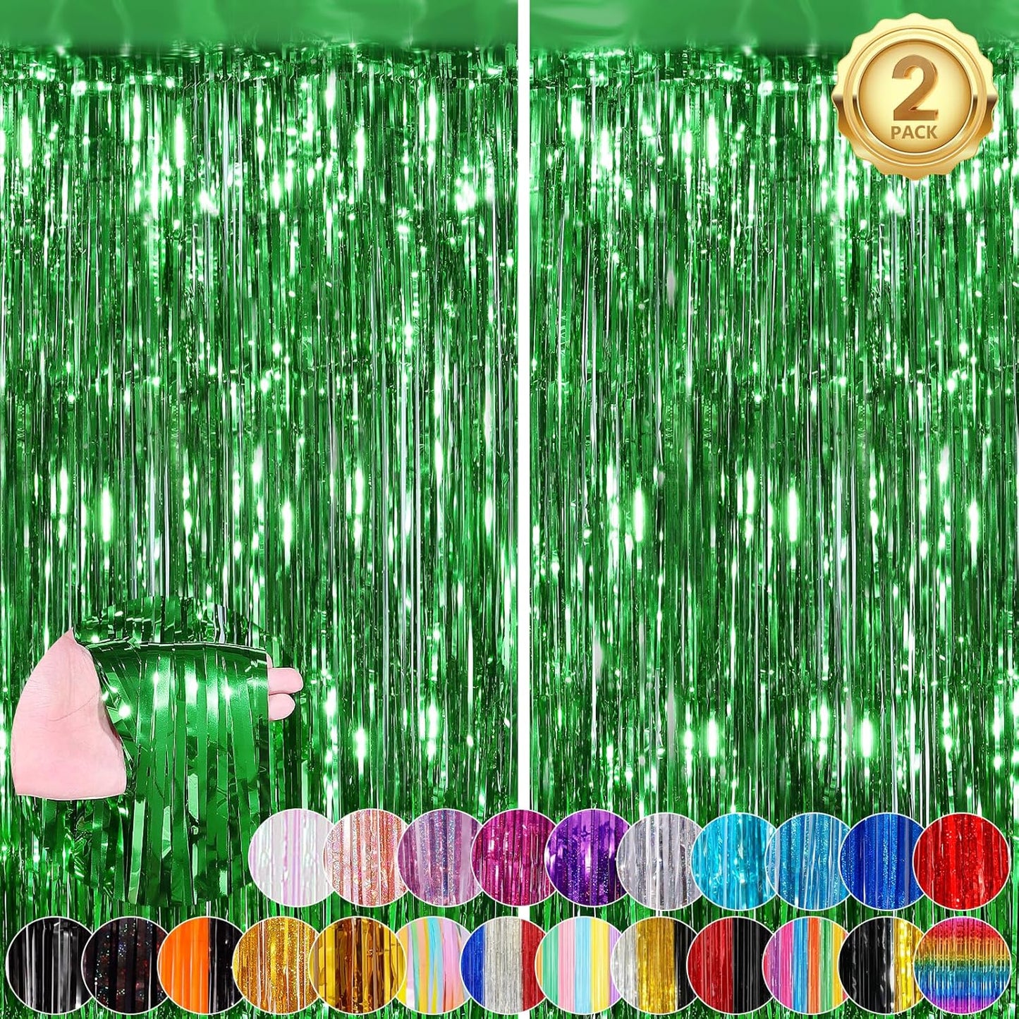 Green Fringe Curtain Party Streamers 2Pack 3.3 x 8.3 Ft Foil Fringe Backdrop Curtains for Birthday Wedding Bridal Baby Shower Holiday Tinsel Streamers Green Party Christmas Decorations Door Streamers