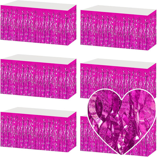 6 Pack 29x108 Inch Rose Red Wave Foil Fringe Table Skirts Metallic Banner for Tinsel Streamer Garland Backdrop for Parade Floats Mother's, Graduate, Mardi Gras, Birthday, Wedding Party Decorations