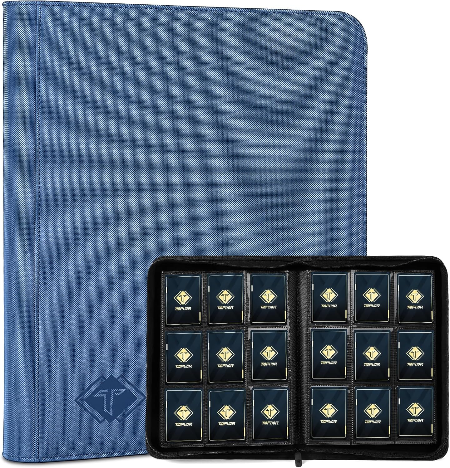 Trading Card Binder 9 Pocket, 432 Side-Loading TCG Album Folder Book Fit for MTG Baseball Football Sports Cards, Easy to Use Card Collection Binder with Zipper Blue