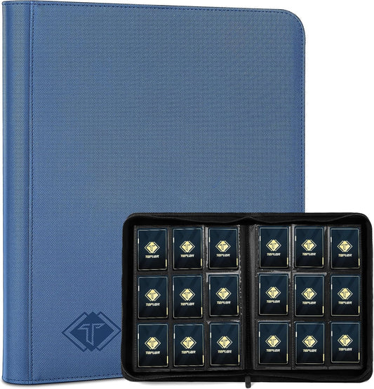 Trading Card Binder 9 Pocket, 432 Side-Loading TCG Album Folder Book Fit for MTG Baseball Football Sports Cards, Easy to Use Card Collection Binder with Zipper Blue