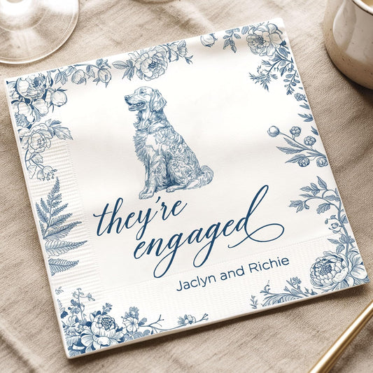 Luxury Personalized Dog Wedding Napkins, Custom Wedding Cocktail Napkins, Beverage Luncheon Cocktail Bar Napkin For Reception, Napkin for Pet Lovers, Engagement Party, Bridal Shower