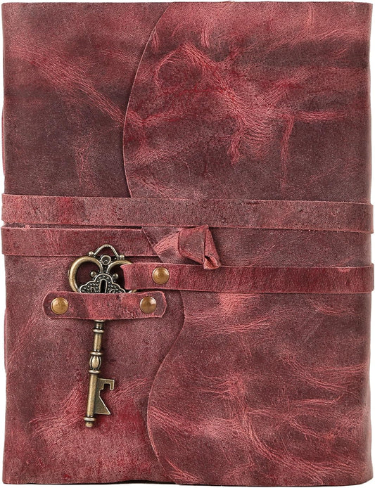 Leather Journal with Lined and Unlined Deckle Edge Paper 8x6 inch and Vintage Key | Handmade Writing Notebook Diary | Bound Daily Notepad for Men & Women Medium, Sketch/Writing pad for Artists