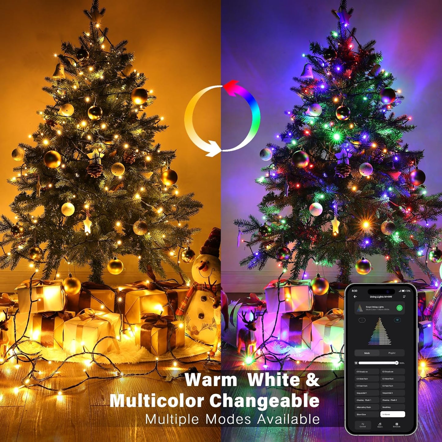 BrizLabs Smart Christmas Lights, 164ft 500 LED Color Changing Xmas Fairy Lights with APP/Voice Control, Warm White & Multicolor, Music Sync, Dimmable for Indoor/Outdoor Home