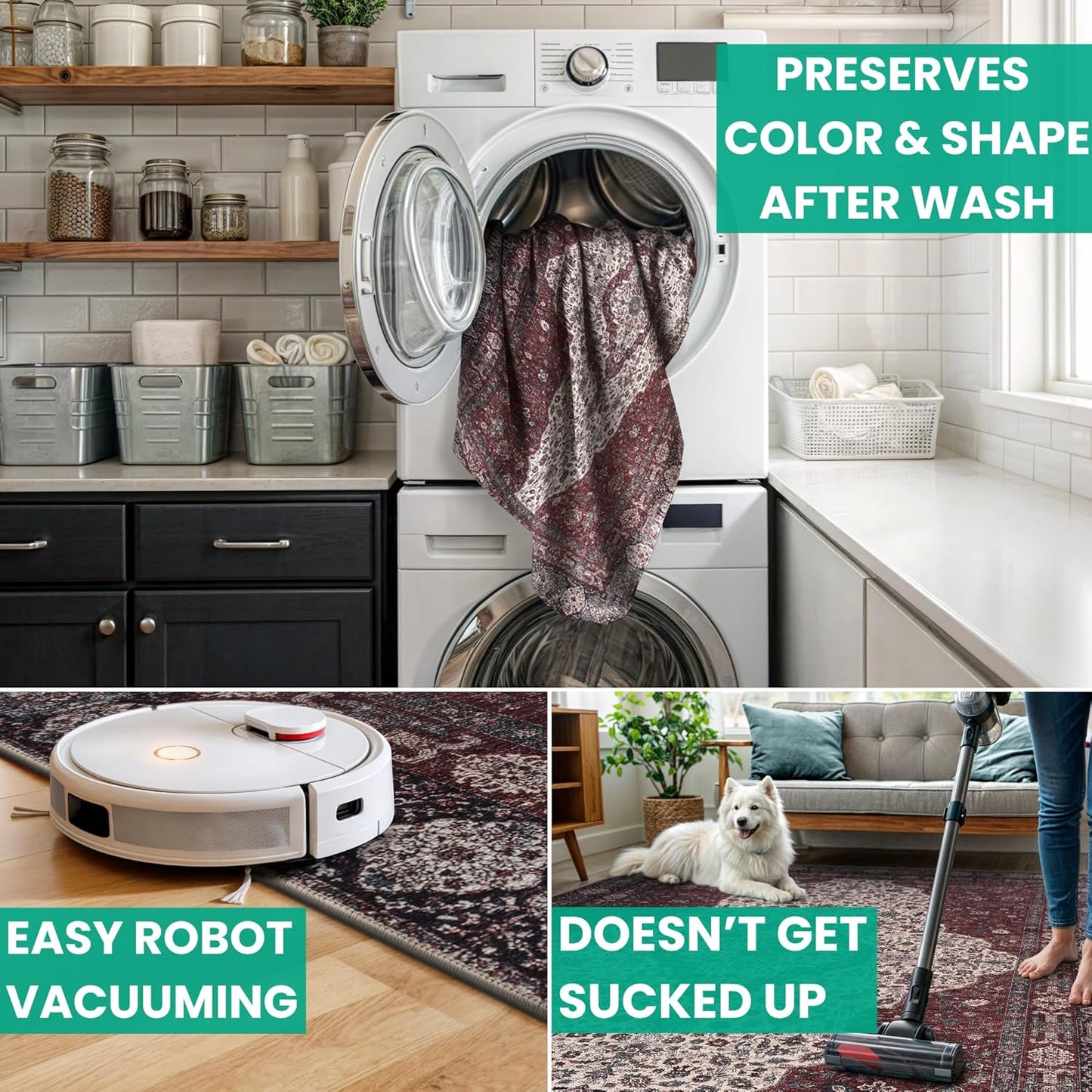 Bloom Rugs Washable Non-Slip 5' x 7' Rug - Red/Green/Cream Traditional Medallion Area Rug for Living Room, Bedroom, Dining Room, and Kitchen - Exact Size: 5' x 7'