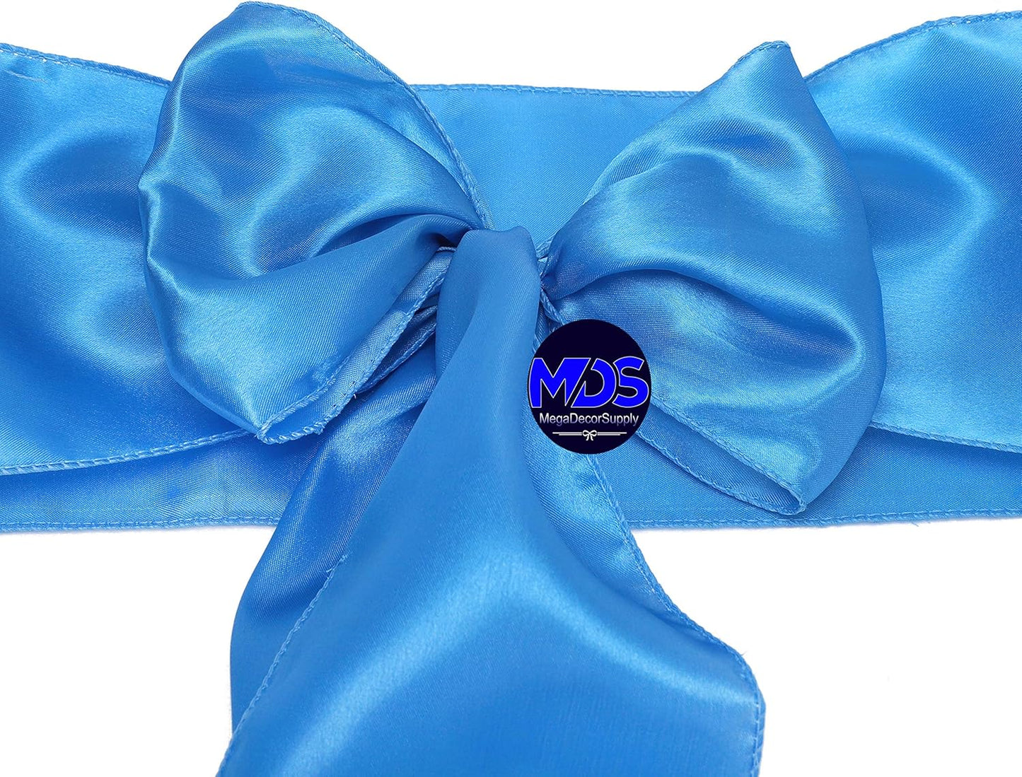 MDS Pack of 200 PCS Satin Chair Sashes Charmeuse Sateen Dining Chair Bows Ribbon Ties Back Sash for Wedding Party Birthday Home Hotel Restaurant Banquet Decoration (7 x 108 Inch, Blue)