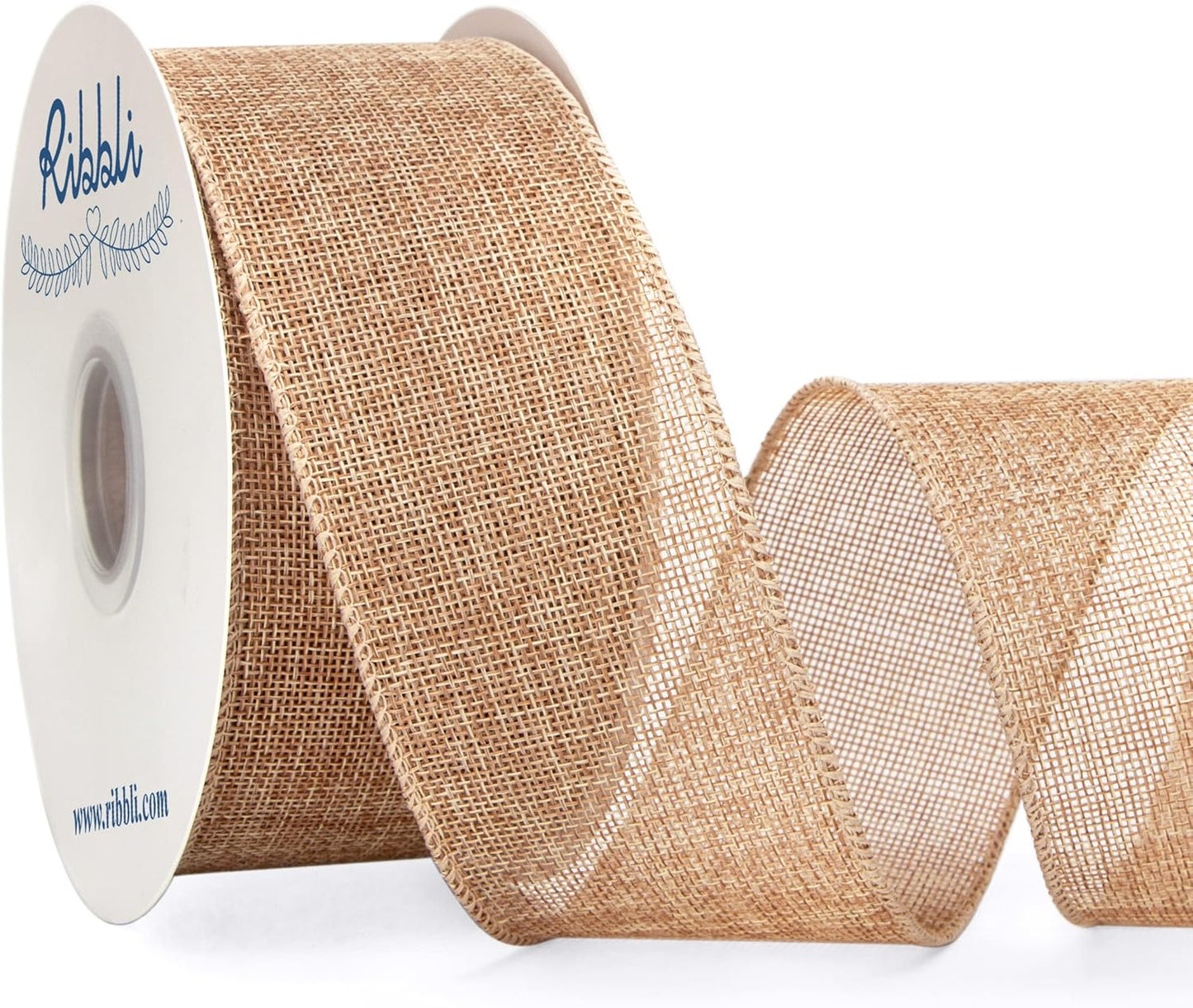 Ribbli Burlap Ribbon Continuous 20 Yard 2.5 Inch Natural Wired Ribbon for Wreaths,Big Bows,Tree Decoration,Outdoor Decoration