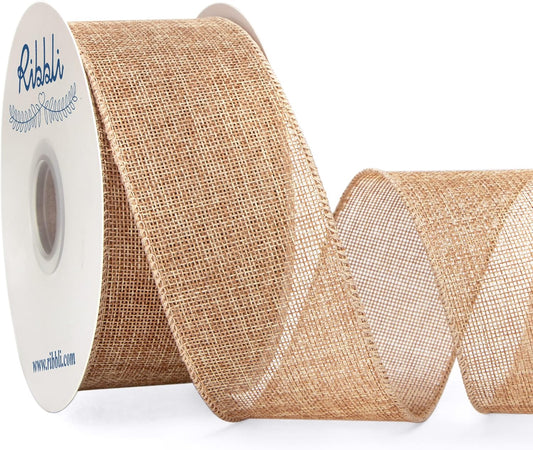 Ribbli Burlap Ribbon Continuous 20 Yard 2.5 Inch Natural Wired Ribbon for Wreaths,Big Bows,Tree Decoration,Outdoor Decoration