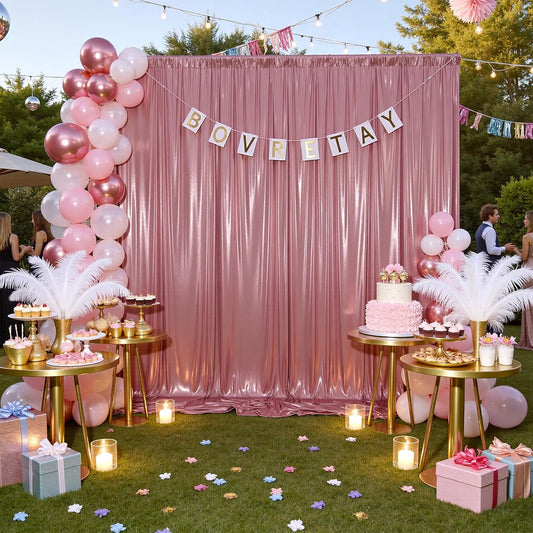 10x10 ft Rose Gold Sequin Backdrop Curtain Panels for Parties, Wrinkle Free Glitter Photo Backdrop Drapes 2 Panels 5x10FT Shimmer Back Drop Cloth for Wedding Birthday Christmas Photography Background