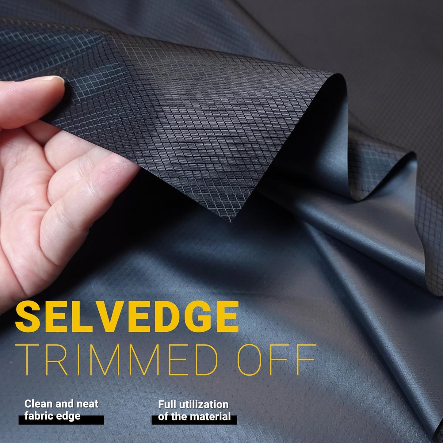 emma kites Black Ripstop Nylon PU3000 Waterproof 1.9 oz 70D Diamond Grid Tear Resistant for Tent Rainfly Rain Kilt Poncho Dry Bag Backpack Bike Cover (Selvedge Removed) Pre-Cut 1 Yard