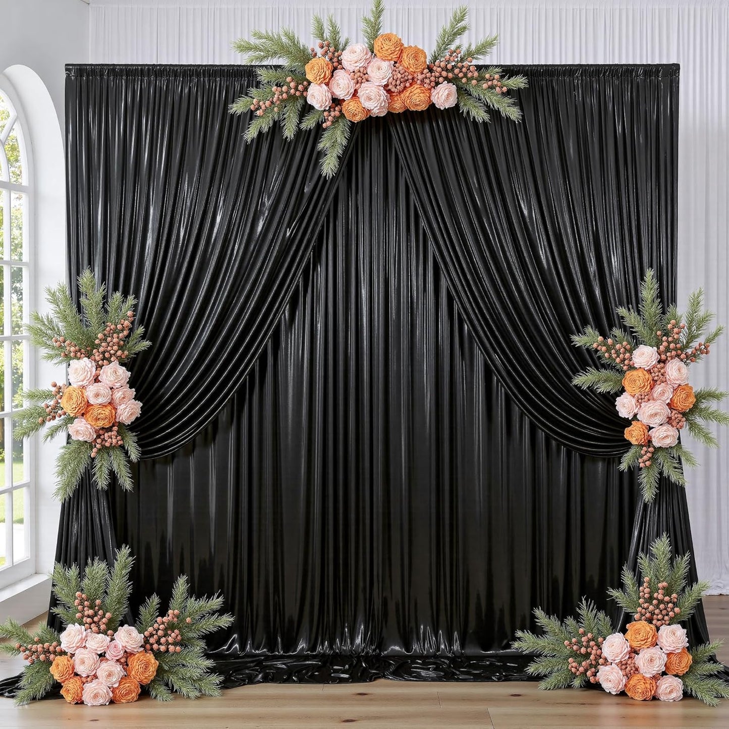 leegleri 40ftx10 ft Black Glitter Sequin Backdrop Curtain for Parties, Wrinkle Free Sparking Backdrop Drapes, 8 Panels 5x10ft Shimmer Photo Back Drop Cloth for Wedding Birthday Photography Background