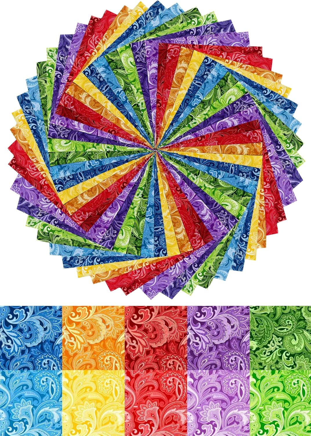 8"x 8" 50 PCS 100% Cotton Floral Fabric Squares Bundles Quilting Supplies for Sewing DIY & Quilt Beginners— Paisley