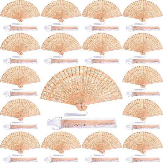 Qunclay 60Pcs Wooden Hand Fans Folding Wedding Fans for Guest Chinese Hollow Pattern with White Tassel and Gift Bag for Wedding Bridal Shower Birthday Party Favors Gift and Home Decor(Delicate Style)