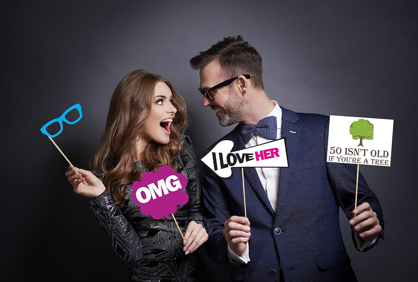 50th Birthday Photo Booth Party Props - 40 Pieces - Funny 50th Birthday Party Supplies, Decorations and Favors