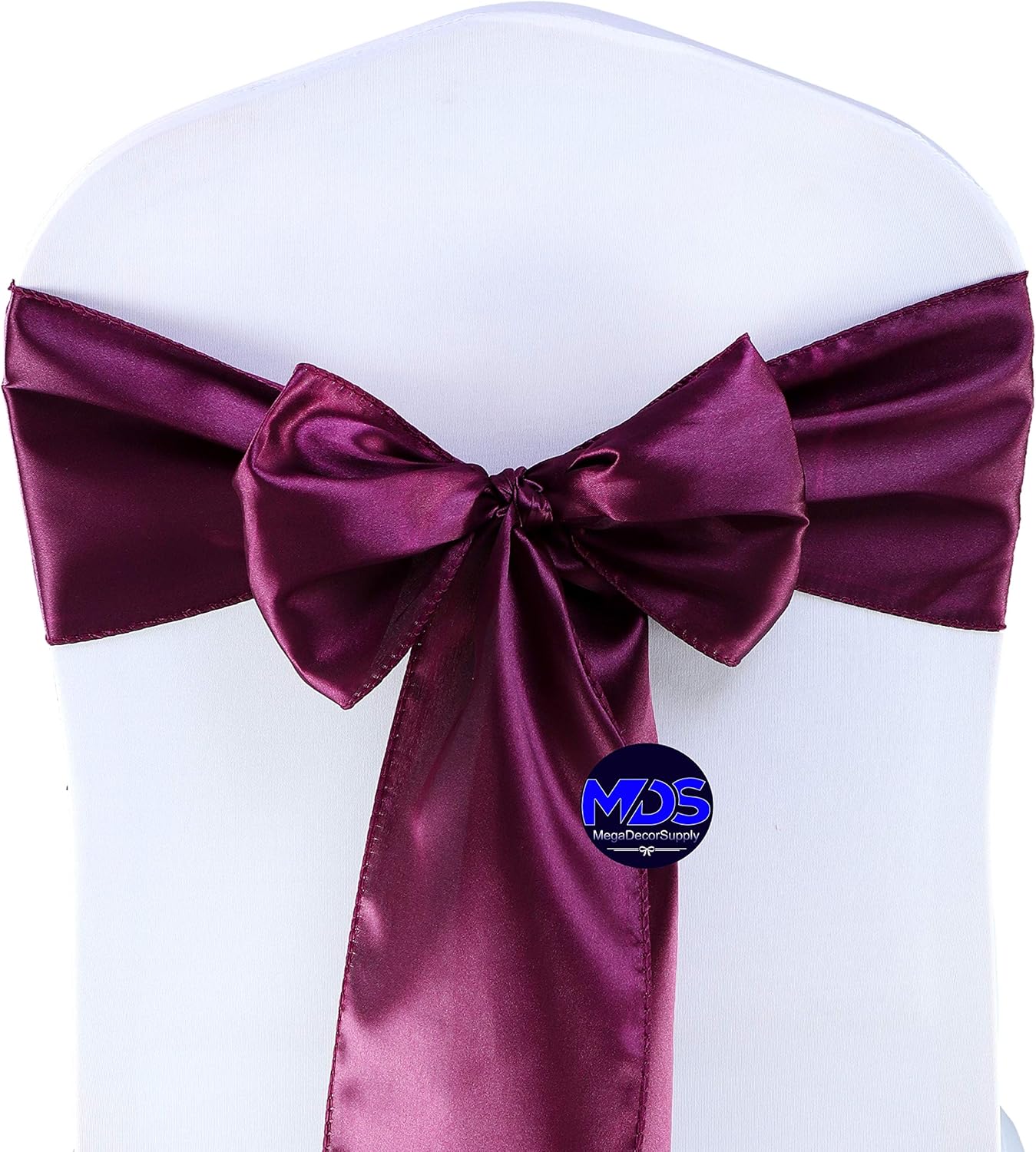 MDS Pack of 75 PCS Satin Chair Sashes Charmeuse Sateen Dining Chair Bows Ribbon Ties Back Sash for Wedding Party Birthday Home Hotel Restaurant Banquet Decoration (7 x 108 Inch, Eggplant)