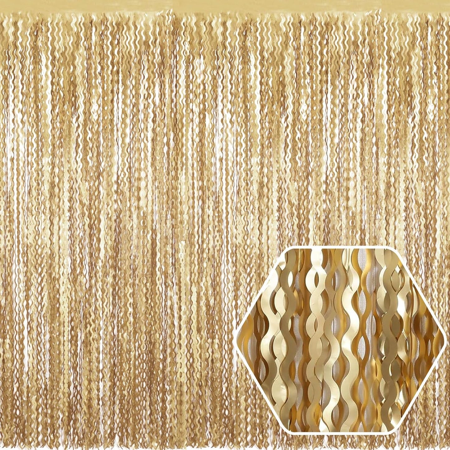 4 Pack Champagne Gold Wave Foil Fringe Curtain Backdrop, 3.28Ft x 8.2Ft Metallic Tinsel Foil Fringe Streamer Curtains for Photo Booth, Mother's Day, Easter, Birthday, Wedding Party Decoration