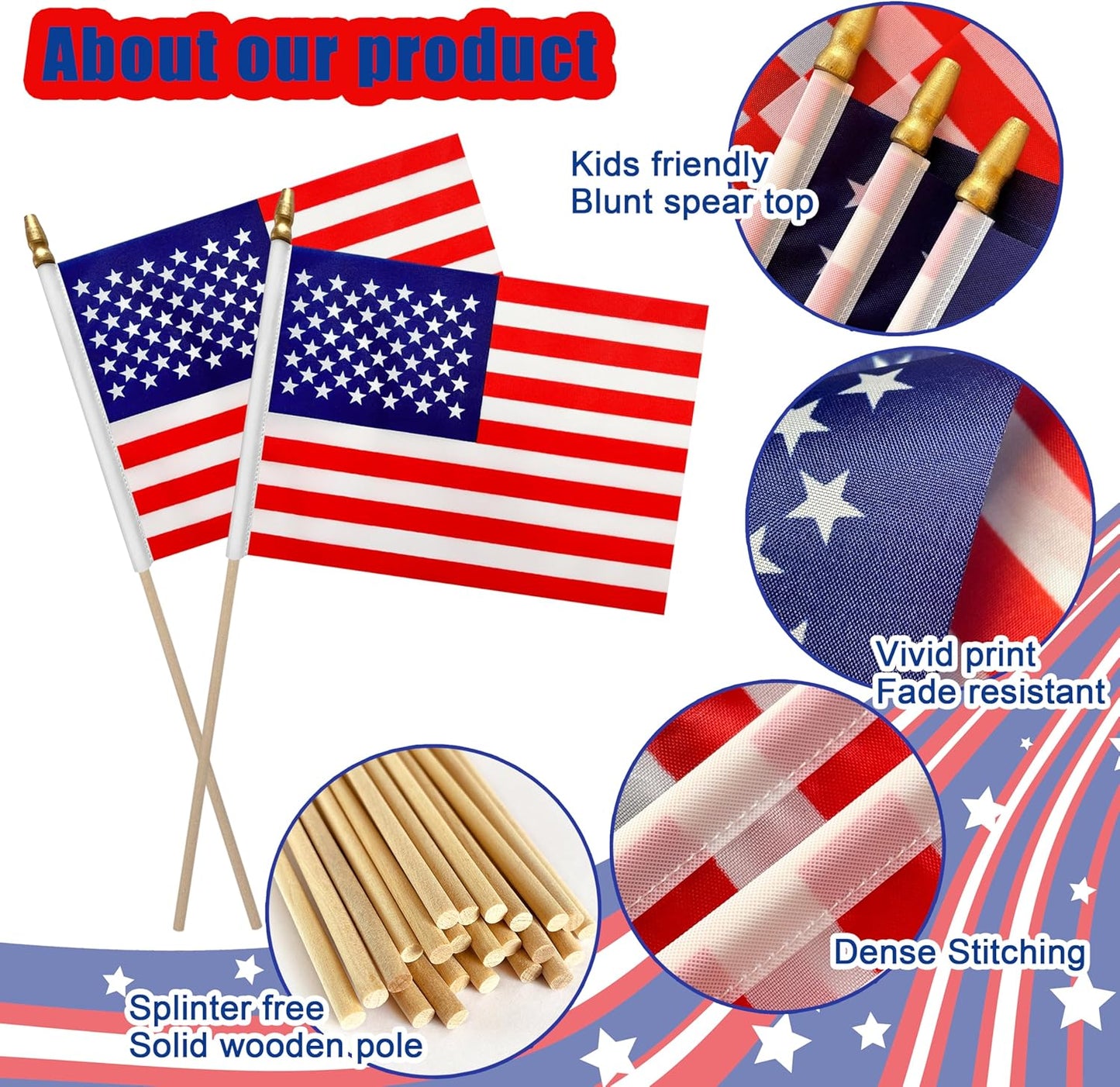 12Pcs 8×12 Inch Small American Flags on Stick Mini USA Flags US Handheld Flag for Outside,Veterans Day Memorial Day 4th of July Independence Day Decorations