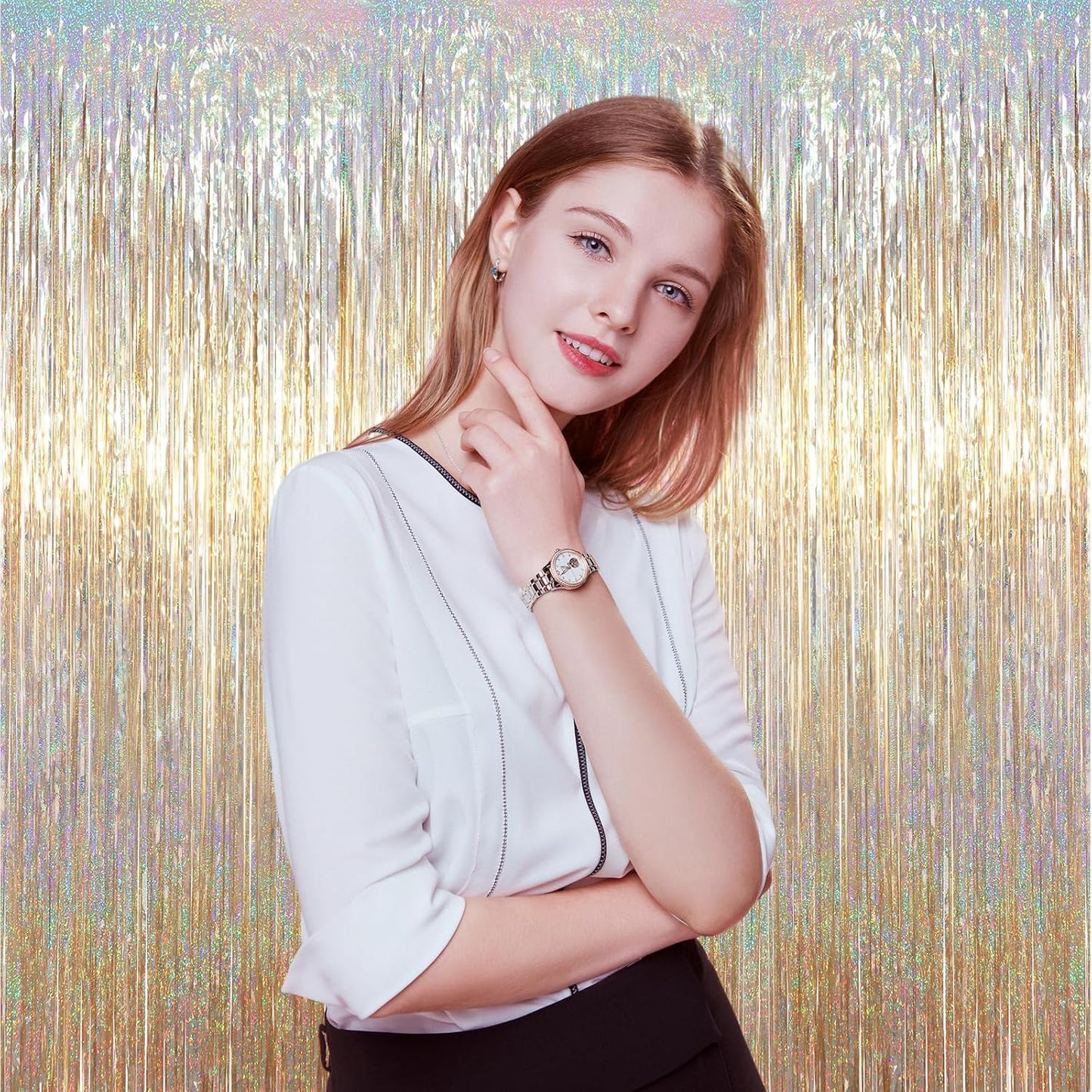 3 Pack 3.3 x 6.6 ft Champagne Foil Fringe Backdrop, Tinsel Streamers Party Decorations, Fringe Backdrop for Birthday, Photo Booth Props for Bachelorette, New Years Eve Party Supplies