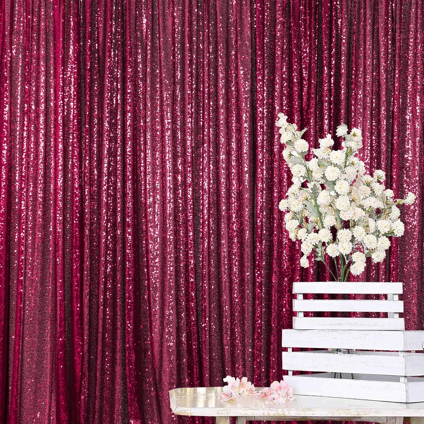 ShiDianYi 8FTx10FT Burgundy Sequin Glitter Backdrop Curtain - Sparkling Photo Booth Background for Weddings, Christmas Parties, Bridal Showers