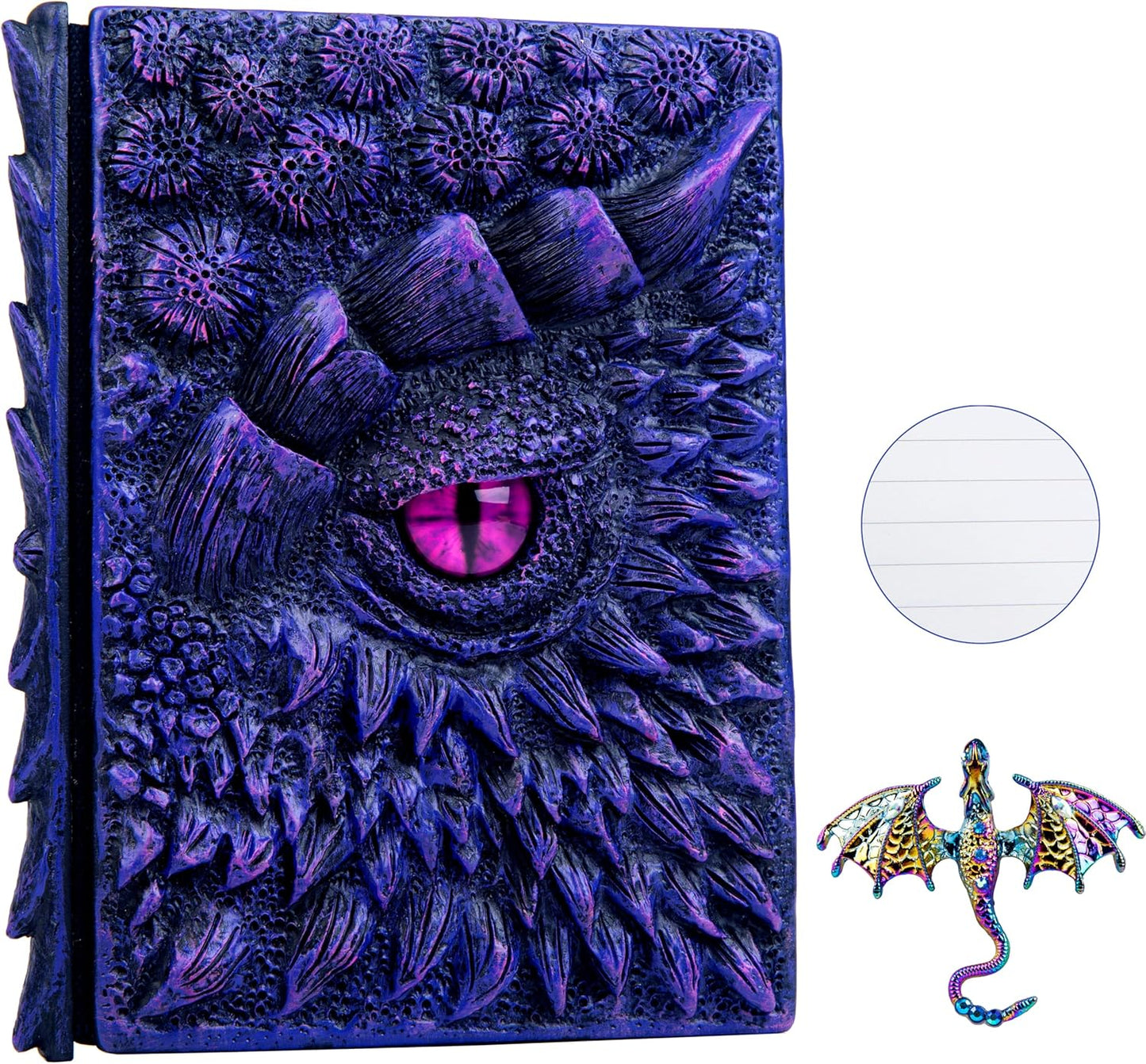 3D Dragon Eye Embossed Journal,Resin Engraving Notebook,Dnd notebook for Dragon Lovers ，Blank Paper,Hardcover Travel Notepad for Writing,Sketchbook,Collection,Gift,Decoration A4 and A5 Size (A5-Dark Purple-Lined-Brooch)