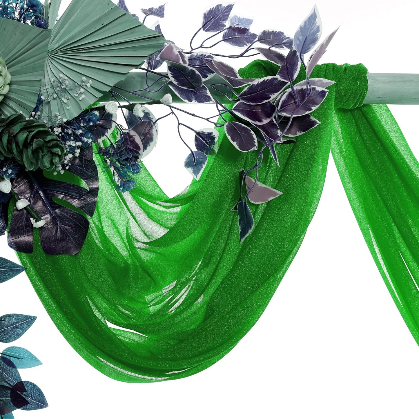 VDS Pack of 1 Panel (30 Inch X 20 Feet) Wedding Arch Draping Fabric Sheer Chiffon Fabric Drapery for Wedding Ceremony Reception Swag Backdrop Canopy Chuppah ARBO Altars Decoration (Green)