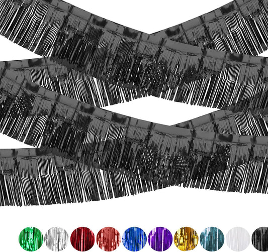 4 Pack Black Float Fringe Curtains, Metallic Foil Fringe Garland Shiny Tassel Foil Parade Float Decorations for Trailer Car Graduation Homecoming Outdoor Indoor Party