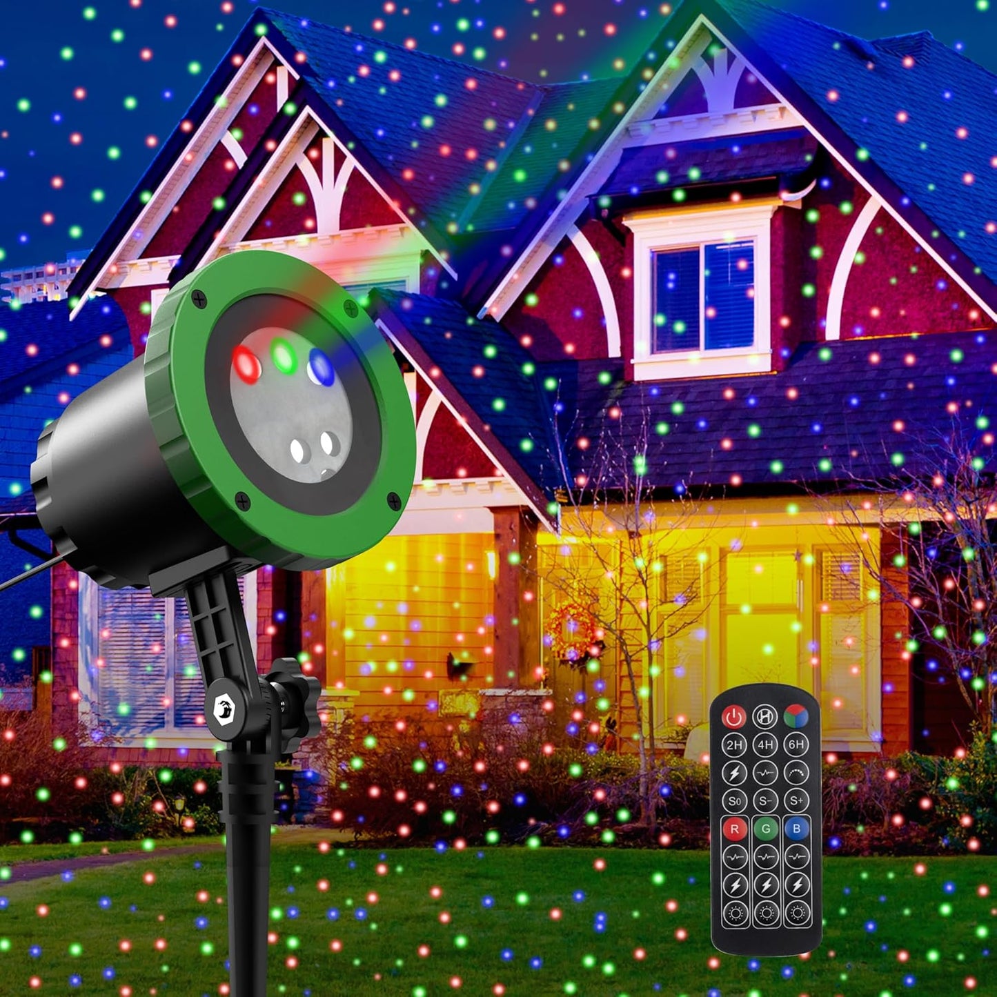 Outdoor Laser Lights Projector with 3 Color Motion Firefly Lights Show, RGB Christmas Decor for Trees, Patio, Landscape