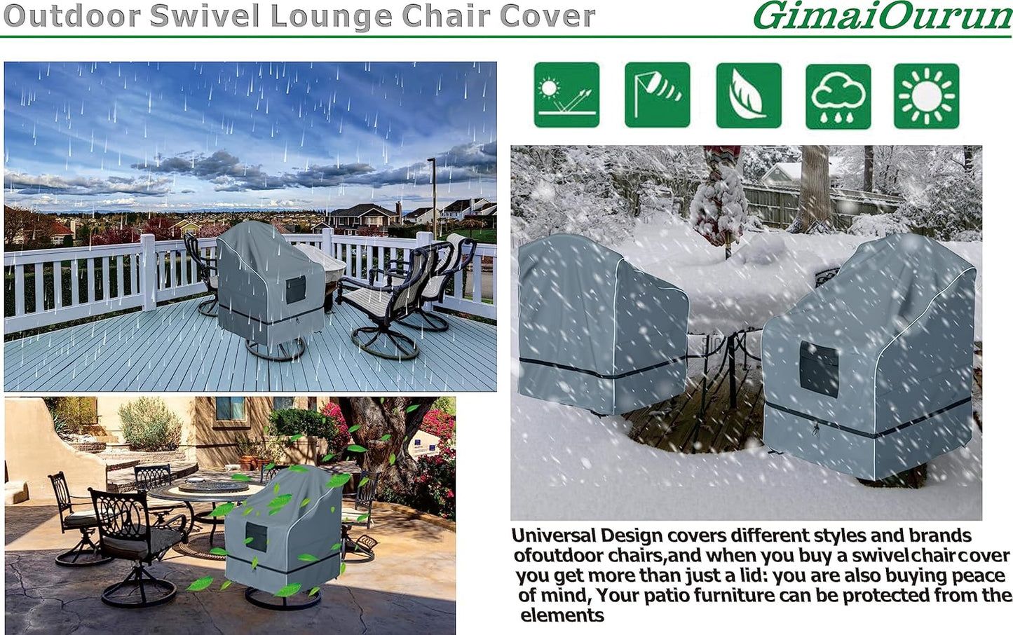 Outdoor Swivel Lounge Chair Cover 2 Pack, Waterproof Heavy Duty Outdoor Outdoor Lawn Patio Furniture Rocking Chair Cover, (29 W x 31 D x 38.5 H inches), Gray