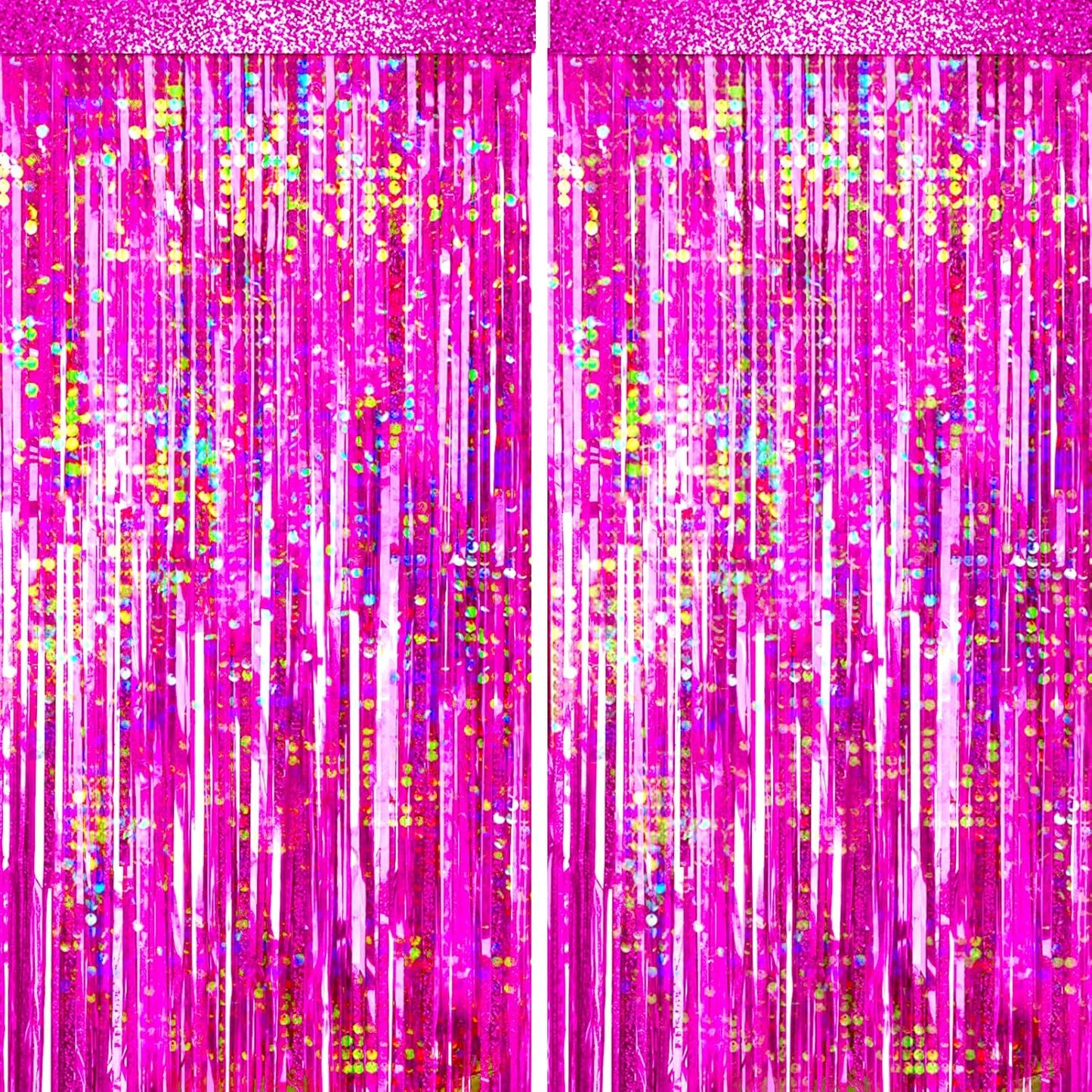 4 Packs Hot Pink Foil Fringe Curtain, Pink Glitter Metallic Tinsel Backdrop for Birthday, Wedding, Baby Shower, Bachelorette Cowgirl Princess Party Decorations Supplies