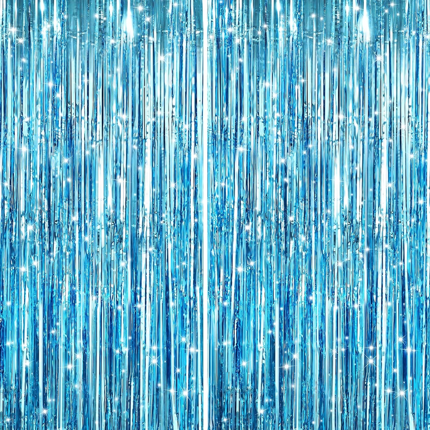 GCB 2Pack Blue Metallic Tinsel Foil Fringe Curtains, Blue Door Streamers Photo Booth Backdrop for Birthday Party, Tinsel Curtain Backdrop for Baby Shower Bachelorette Xmas Party Decorations