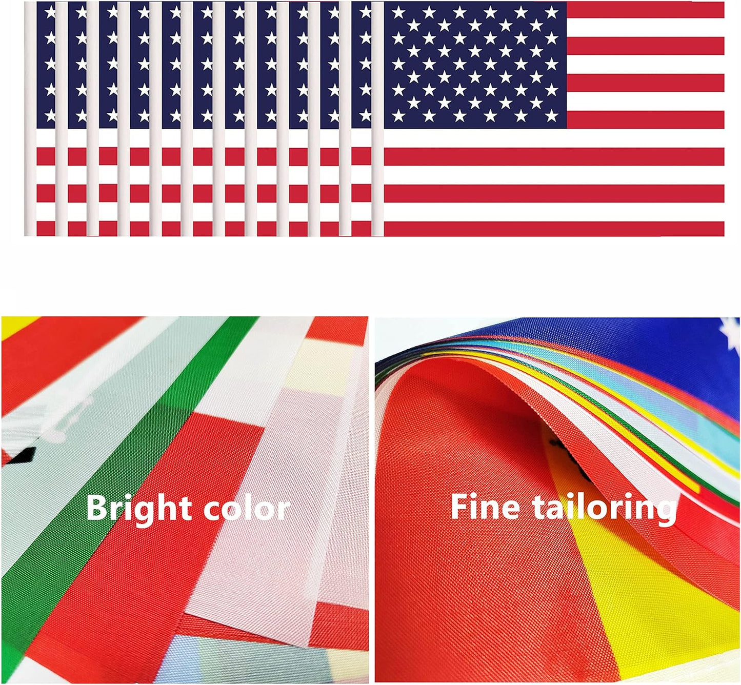 12 Pack USA Desk Flags Set, American US Small Mini Table Office Flags with 12" Solid Black Pole, 8.2 x 5.5 Inches, Home and Office Decoration, Festival Celebrations